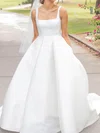 Ball Gown/Princess Square Neckline Satin Sweep Train Wedding Dresses With Pockets #UKM00024006