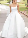 Ball Gown Square Neckline Satin Sweep Train Wedding Dresses With Pockets #UKM00024006
