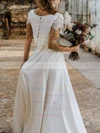 Lace Silk-like Satin Scoop Neck A-line Sweep Train Wedding Dresses #UKM00024009