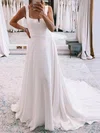 A-line Square Neckline Chiffon Sweep Train Wedding Dresses #UKM00024011