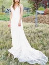 Tulle V-neck Sheath/Column Sweep Train Appliques Lace Wedding Dresses #UKM00024023