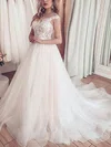 Ball Gown Illusion Tulle Court Train Wedding Dresses With Appliques Lace #UKM00024024