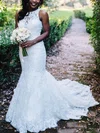 Trumpet/Mermaid Illusion Lace Sweep Train Wedding Dresses #UKM00024026