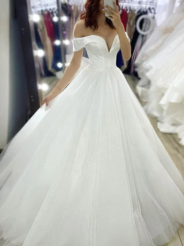Ball Gown Off-the-shoulder Glitter Court Train Wedding Dresses #UKM00024033