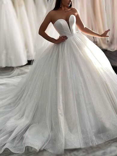 Glitter Strapless Ball Gown Court Train Wedding Dresses #UKM00024034