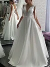 Ball Gown V-neck Satin Sweep Train Wedding Dresses With Bow #UKM00024037