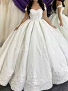 Ball Gown/Princess Off-the-shoulder Satin Court Train Wedding Dresses With Appliques Lace #UKM00024038