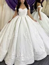 Ball Gown Off-the-shoulder Satin Court Train Wedding Dresses With Appliques Lace #UKM00024038