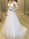 Ball Gown Illusion Tulle Sweep Train Wedding Dresses With Appliques Lace #UKM00024044