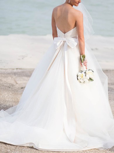 Tulle Strapless Ball Gown Court Train Beading Wedding Dresses #UKM00024050