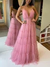 Ball Gown/Princess Floor-length V-neck Tulle Prom Dresses #UKM020107269