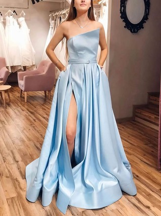 Ball Gown/Princess Floor-length Straight Satin Pockets Prom Dresses ...