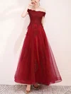 Tulle Off-the-shoulder A-line Floor-length Appliques Lace Prom Dresses #UKM020107325