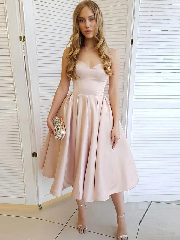 Satin Sweetheart A-line Tea-length Prom Dresses #UKM020107330