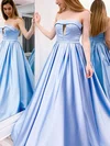 Satin Strapless A-line Sweep Train Prom Dresses #UKM020107352