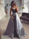Ball Gown/Princess Sweep Train Illusion Satin Appliques Lace Prom Dresses #UKM020107377