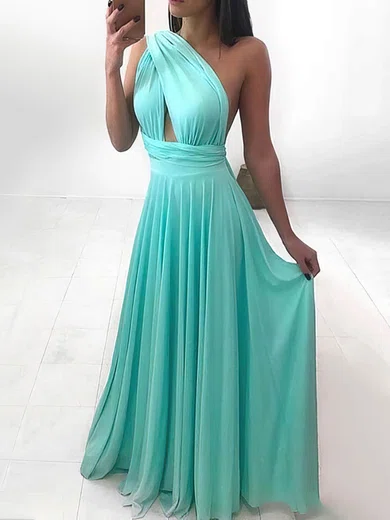 Chiffon One Shoulder A-line Floor-length Prom Dresses #UKM020107400