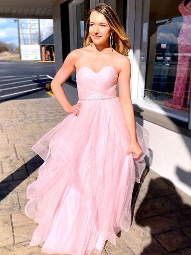 Glitter Sweetheart A-line Sweep Train Beading Prom Dresses #UKM020107419