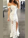 Sheath/Column Floor-length Off-the-shoulder Lace Split Front Prom Dresses #UKM020107444
