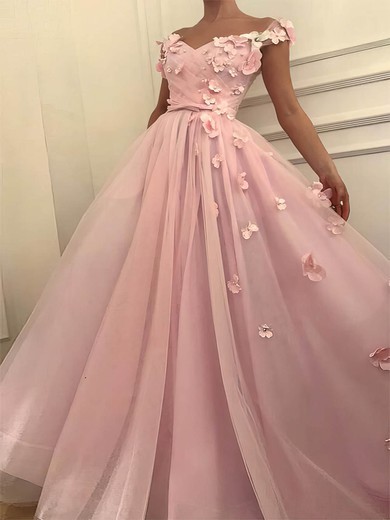 Organza Off-the-shoulder Ball Gown Sweep Train Bow Prom Dresses #UKM020107464