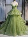 Ball Gown Sweetheart Tulle Sweep Train Tiered Prom Dresses #UKM020107466