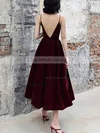 Velvet V-neck A-line Tea-length Prom Dresses #UKM020107468