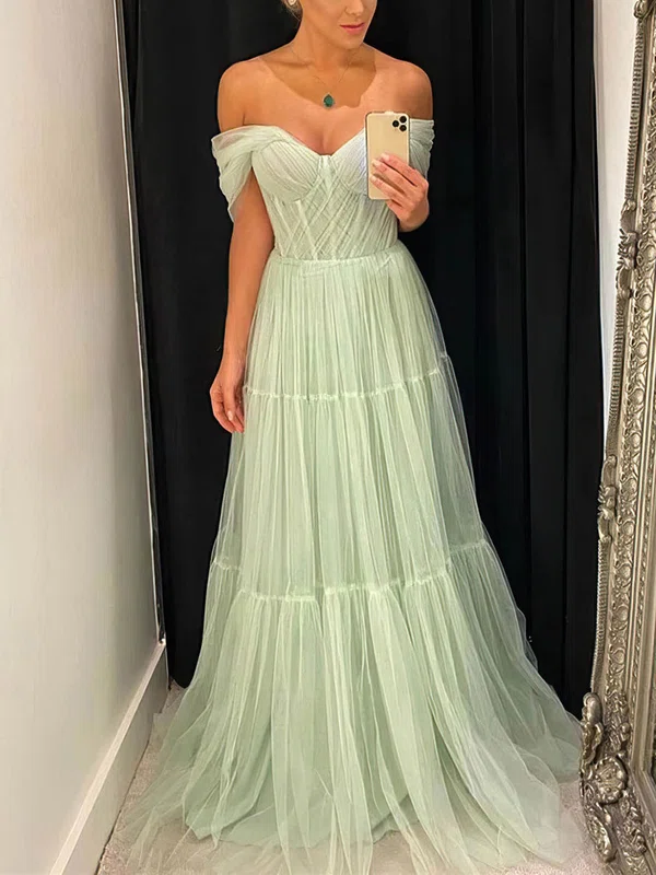 Ball Gown/Princess Floor-length Off-the-shoulder Tulle Elegant Prom Dresses #UKM020107471