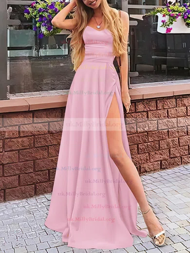 A line Floor length Sweetheart Silk like Satin Split Front Prom