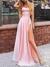 A-line Floor-length Sweetheart Silk-like Satin Split Front Prom Dresses #UKM020107472