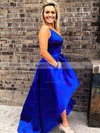 Satin One Shoulder A-line Asymmetrical Beading Prom Dresses #UKM020107480