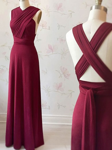 Jersey V-neck A-line Floor-length Prom Dresses #UKM020107504