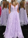 Ball Gown/Princess Sweep Train V-neck Lace Pockets Prom Dresses #UKM020107527