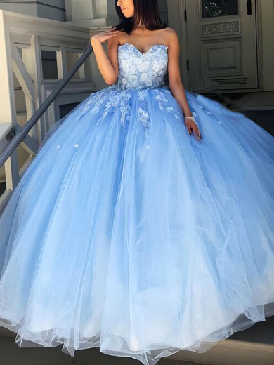 Ball Gown/Princess Floor-length Sweetheart Tulle Appliques Lace Prom Dresses #UKM020107545