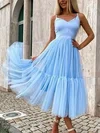 Ball Gown/Princess Tea-length V-neck Tulle Elegant Prom Dresses #UKM020107552