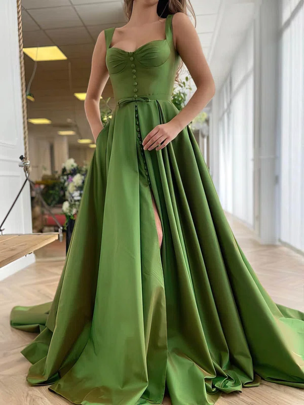 Ball Gown/Princess Sweep Train Sweetheart Satin Bow Prom Dresses #UKM020107557