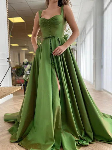 Ball Gown Sweetheart Satin Prom Dresses With Ruched #UKM020107557
