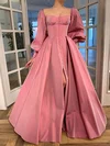 Ball Gown/Princess Floor-length Sweetheart Satin Long Sleeves Buttons Prom Dresses #UKM020107559