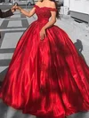 Ball Gown/Princess Floor-length Off-the-shoulder Satin Appliques Lace Prom Dresses #UKM020107561