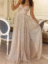 A-line Floor-length Sweetheart Glitter Split Front Prom Dresses #UKM020107571