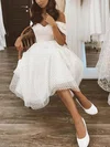 A-line Off-the-shoulder Tulle Tea-length Short Prom Dresses #UKM020107583