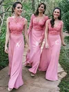 Silk-like Satin Square Neckline A-line Floor-length Appliques Lace Bridesmaid Dresses #UKM01014163