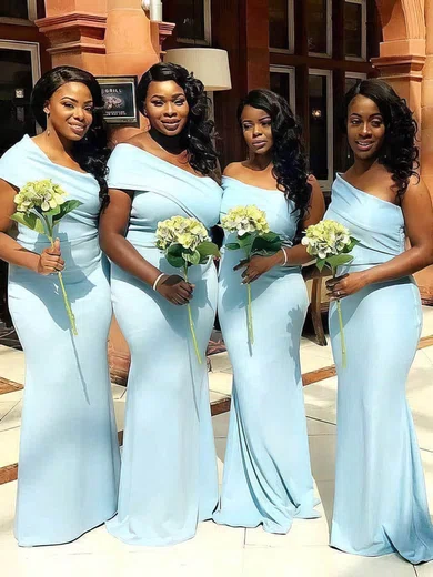 Sheath/Column One Shoulder Stretch Crepe Floor-length Bridesmaid Dresses #UKM01014169