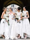 Lace Scoop Neck A-line Asymmetrical Bridesmaid Dresses #UKM01014182