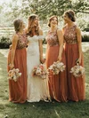 Tulle Glitter Scoop Neck A-line Floor-length Bridesmaid Dresses #UKM01014197
