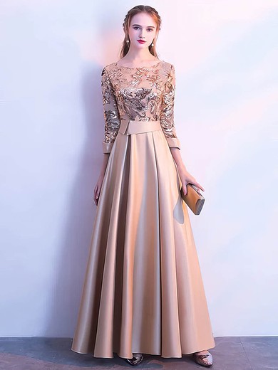 Silk-like Satin Scoop Neck A-line Floor-length Appliques Lace Bridesmaid Dresses #UKM01014207