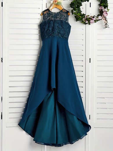 Chiffon Scoop Neck A-line Asymmetrical Appliques Lace Bridesmaid Dresses #UKM01014208