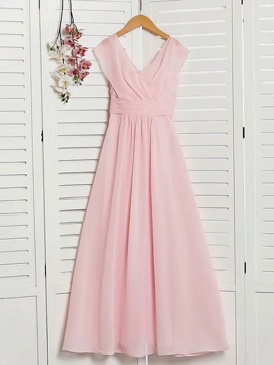 Chiffon V-neck A-line Floor-length Ruffles Bridesmaid Dresses #UKM01014211