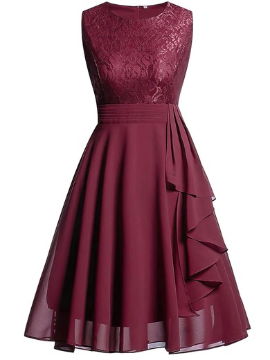 Chiffon Scoop Neck A-line Knee-length Lace Bridesmaid Dresses #UKM01014217