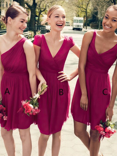 Chiffon V-neck A-line Knee-length Ruffles Bridesmaid Dresses #UKM01014232
