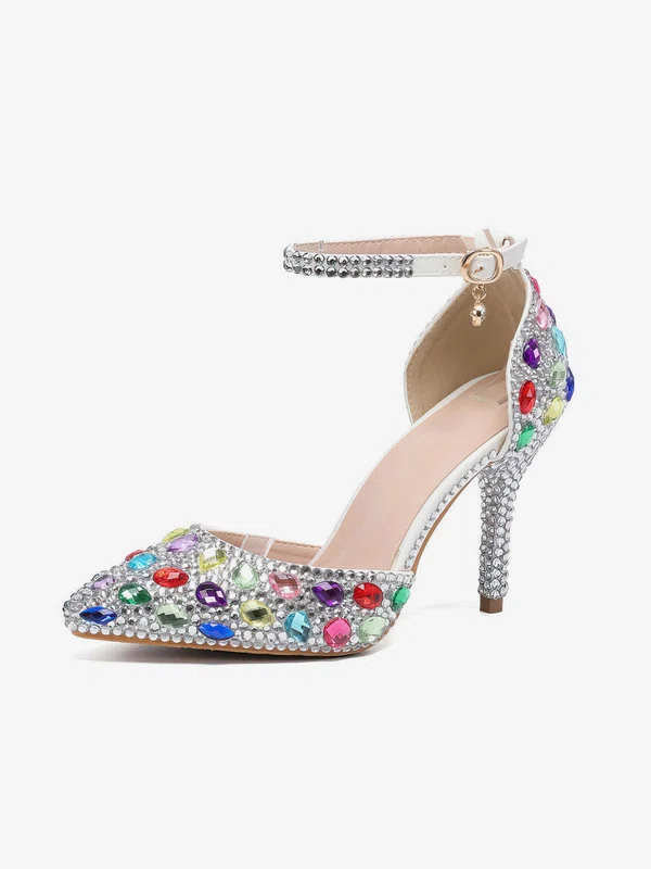 Women's Closed Toe Stiletto Heel PVC Rhinestone Wedding Shoes #UKM03030951